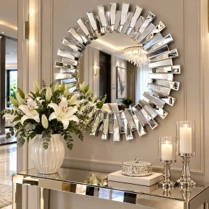 Srebrne lustro glamour okrągłe śr. 100cm M-0558