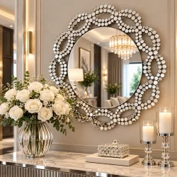 Srebrne lustro glamour okrągłe śr. 90 cm M-0523 