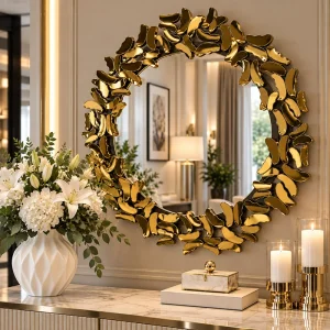 Złote lustro glamour okrągłe śr. 90 cm M-0546