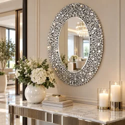 Srebrne lustro glamour owalne 94x120 cm M-0534