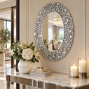 Srebrne lustro glamour owalne 94x120 cm M-0534