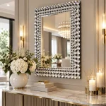 Srebrne lustro glamour prostokątne 75x95 cm M-0533-07