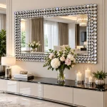 Srebrne lustro glamour prostokątne 97x180 cm M-0533-03