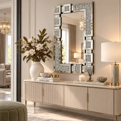Srebrne lustro glamour prostokątne 80x120 cm M-0516