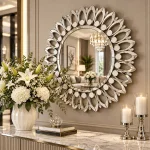 Srebrne lustro glamour okrągłe śr. 90 cm M-0549