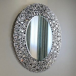 Srebrne lustro glamour owalne 94x120 cm M-0534