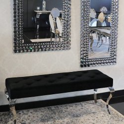 Pufa Ławka Ludwik Black glamour - podnóżek czarny pikowany kryształkami lub guzikami