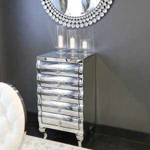 Komoda 50x40x89 Milano szklana glamour - szafka lustrzana stal srebrna
