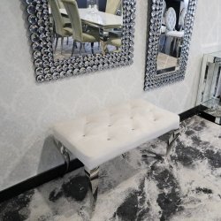 Pufa Ławka Ludwik White glamour - podnóżek biały pikowany kryształkami lub guzikami