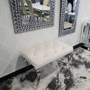 Pufa Ławka Ludwik White glamour - podnóżek biały pikowany kryształkami lub guzikami