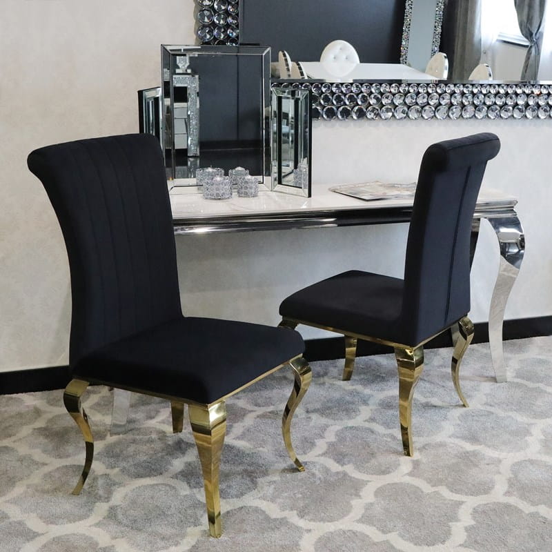 Krzesło glamour Stanley Gold Black - złote krzesła tapicerowane czarne