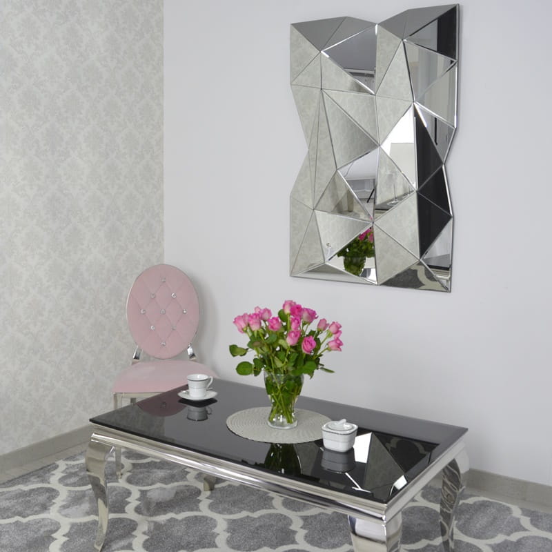 Srebrne lustro glamour prostokątne 80x121x10 cm M-0521