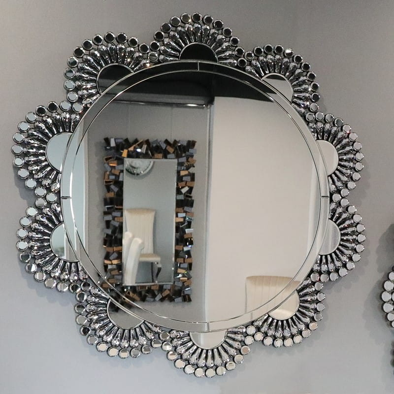 Srebrne lustro glamour okrągłe śr. 93 cm M-0535